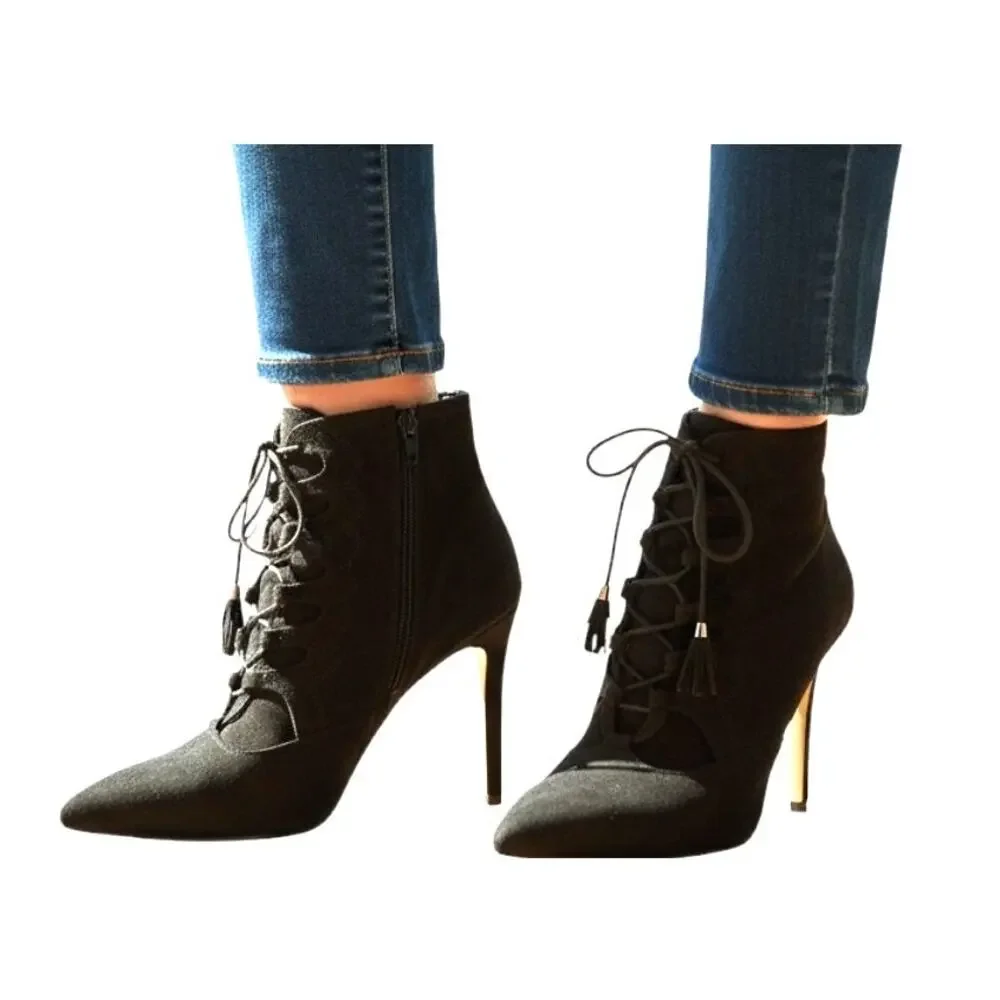 Zigisoho Black Women's Suede 4 Inch High Heel Ankle Boot Stiletto Pumps  Shoes